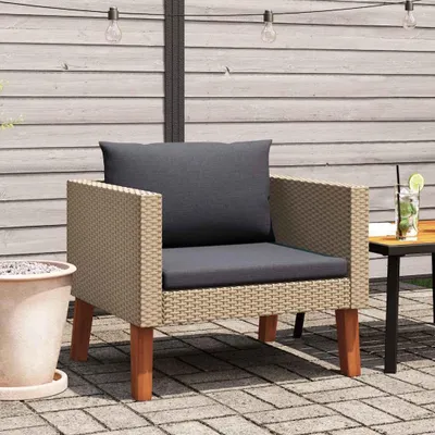 Image de vidaXL Canapé de jardin 1 place avec coussins Poly Rattan Beige
