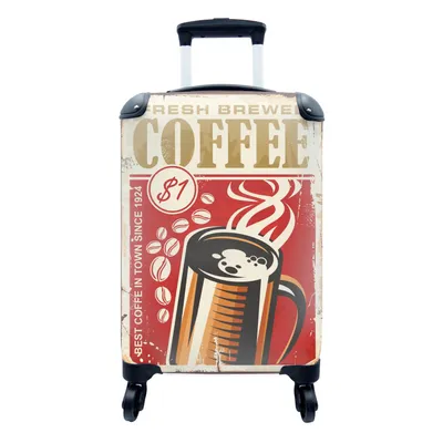 Produktbild von MuchoWow® Koffer Handgepäck Trolley Rollkoffer Kleine Reisekoffer mit 4 Rollen - Kaffee - Vintage - Teller - Kaffee - Cabin Size < 55x40x23 cm & 55x40x20 cm - Fotokoffer - Kabinenkoffer - Boardgepäck - Reise-Box - Reisekoffer - Reisegepäck - Koffer mit Bild - Trolley für Kinder