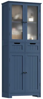 Image de Meuble de cuisine et de salle de bains - Meuble haut 170 cm - 4 portes - 2 tiroirs - MDF - Design moderne - Bleu foncé