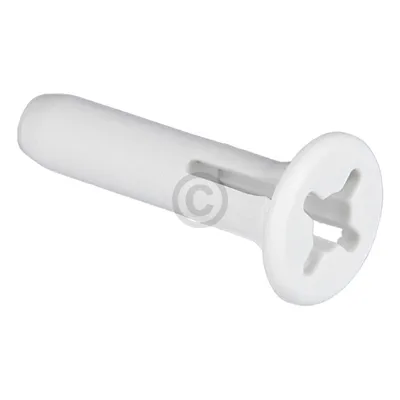 A white plastic anchor with a flange and cross-shaped opening on a white background.