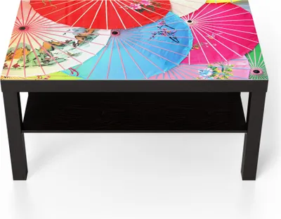 Produktbild von DEQORI Couchtisch 90x55 cm Schwarz 'Bunte Schirmvielfalt' Glas Beistelltisch Glastisch modern