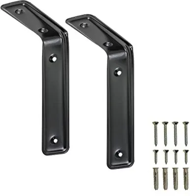 Productafbeelding van Unyqoos® Zwarte stalen hoekconsole sets (2 stuks) voor wandplanken – Plankensteunen, draagvermogen 30 kg per stuk, gepoedercoat, stabiel voor planken in woonkamers, keukens en kantoren