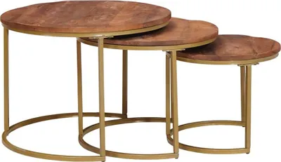 Image de Tables basses gigognes 3 pcs Bois de mangue massif et acier