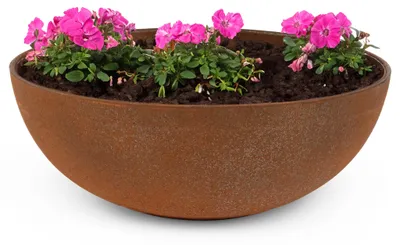Produktbild von Runde bauchige 19 cm Pflanzschale für draussen, rost-optik braun