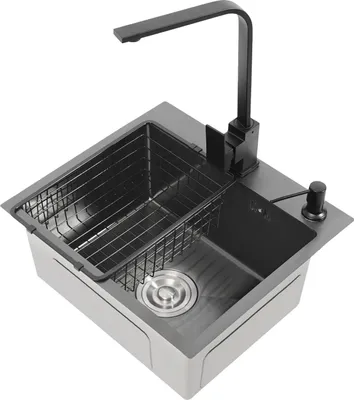 Produktbild von Küchenspüle - Set mit Armatur - 40×45 cm - Einzelbecken - Rechteckig - 3-Loch - Edelstahl - Schwarz