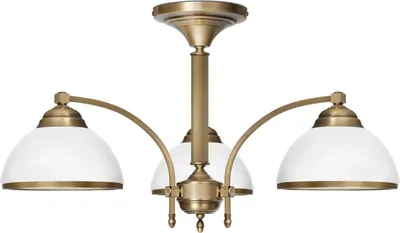 Produktbild von Kronleuchter Messing Goldpatina Hochglanz-Glasschirm weiß glänzend Ø71x38cm 3xE27 180W Esszimmer Wohnzimmer klassisch elegant höhenverstellbar Decke