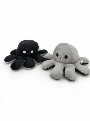 Produktbild von Plüschtier Oktopus Wendekuscheltier 30 cm schwarz grau – Reversible Stofftier Krake, Kuscheltier