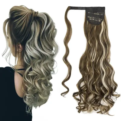 Zdjęcie produktu dla Spinki do włosów, przedłużanie kucyka, 60 cm, 130g, falowane, kręcone, proste, kolor: popielaty blond i brudny blond