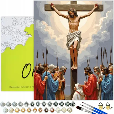 Produktbild von Malen nach Zahlen Erwachsene Religion Jesus Kreuz 50x40 - 33 Acrylfarben, Leinwand mit Holzrahmen, 3 Pinseln und Zubehör Oh Art!