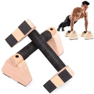 Productafbeelding van 2 stuks push-upgrepen, 25 cm, handstand, handgrepen van hout met antislip rubberen buffer, parallettes Calisthenics handgrepen