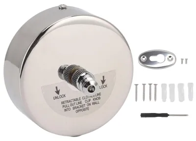 Image de Corde à linge rétractable en acier inoxydable 304, corde à linge sécurisée avec rétraction automatique, double rouleau, corde à linge pour l'intérieur et l'extérieur, 2,8 m/