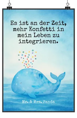 Produktbild von Mr. & Mrs. Panda Bild Wal Konfetti Design DIN A0 - Weiß - Geschenk, drucke, Plakat, Wale, Abnehmen, wanddeko, Meer, Geburtstag, Kunstdruck, Poster, Motivation, Diät