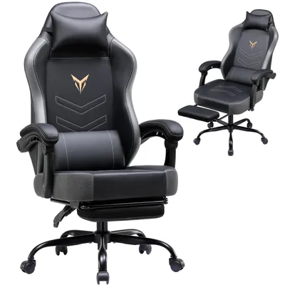 Obrázok produktu pre Herná stolička GTPLAYER, ergonomická herná stolička s podnožkou, kancelárska stolička s nastaviteľnou výškou, s opierkou hlavy a bedrovou opierkou, nosnosť do 150 kg, farba: sivá