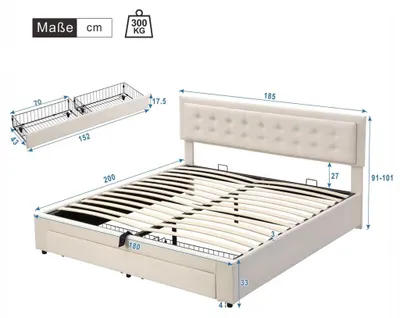 Immagine prodotto di Letto imbottito con contenitore - Tessuto velluto - Cassetti - Ampio spazio contenitivo - 180 x 200 cm - Beige