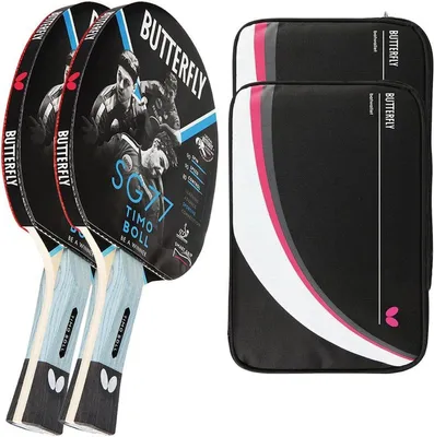 Produktbild von Butterfly 2x Timo Boll SG77 Tischtennisschläger + 2x Tischtennishülle Drive Case II