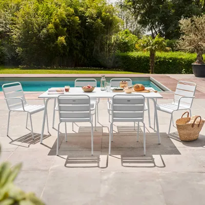 Immagine prodotto di Tavolo da giardino e 6 sedie in metallo bianco - Oviala Palavas