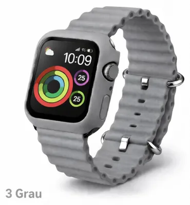 Produktbild von Apple Watch Silikon Ocean Sport Armband + Case Hülle Serie 1-9 - 3# Grau, Apple Watch 45mm