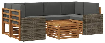 Image de vidaXL Ensemble de canapés d'extérieur avec coussins 7 pièces Nature et Anthracite