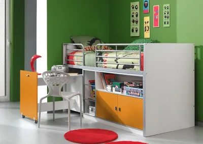Produktbild von Multifunktionsbett Bonny Kinderbett Bett Jugendzimmer Hochbett Weiß / Orange