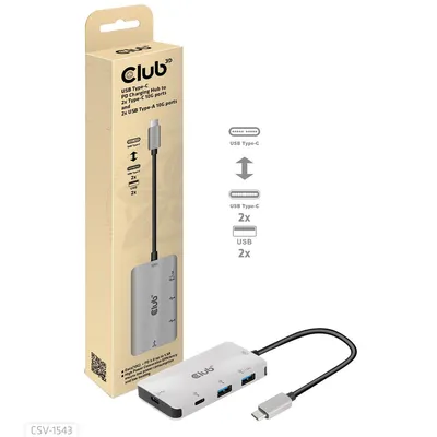 Produktbild von Club3D Adapter USB 3.1 Typ C > 2x USB C + 2x USB A Lade Hub