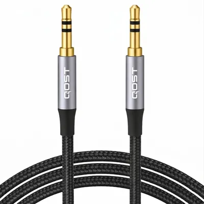 Productafbeelding van Qost - Aux Kabel 3.5 mm - Braided - Gold Plated - Jack Kabel 3-Pole - TRS - Male to Male - Spacegrey - 1.5 meter