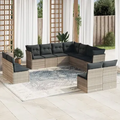 Produktbild von "2026 Promotion" 11-tlg. Garten-Sofagarnitur/Terrassenmöbel - mit Kissen - Hellgrau Poly Rattan - Gartenmöbelset CC12548
