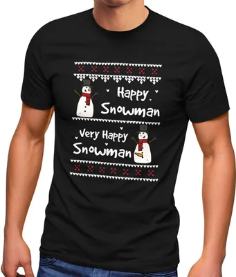 Produktbild von Herren T-Shirt Ugly Christmas Very Happy Snowman Weihnachten Fun-Shirt Schneemann Spruch lustig Moonworks® schwarz 3XL