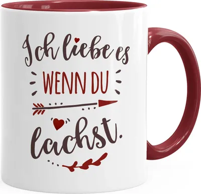 Produktbild von Kaffee-Tasse Spruch Ich liebe es wenn du lachst Liebes-Geschenk Partner Freund Freundin Geschenkidee Moonworks® inner-bordeaux Keramik-Tasse