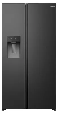 Produktbild von Hisense Freistehend Side-by-Side-Kühlschrank, 528 l, Freistehend, Amerikanische Tür, Schwarz, 2 Tür(en), Berührung, LED