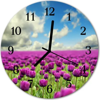 Produktbild von Glasuhr Wanduhr Küchenuhr Echt-Glas 30fi cm Tulpen violett