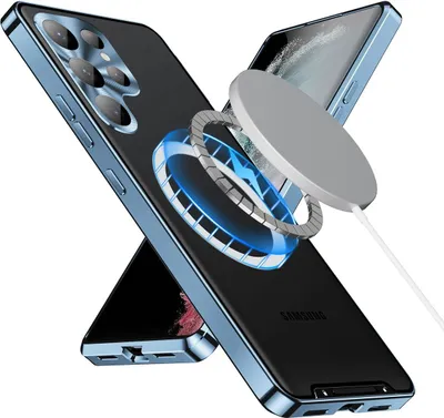 Immagine prodotto di Custodia in metallo per Samsung Galaxy S23 Custodia traslucida ultra opaca con bobina magnetica e protezione della fotocamera blu