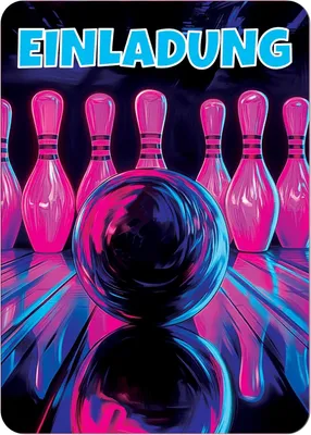 Productafbeelding van Uitnodigingskaarten voor een bowlingfeestje, 12 stuks, voor een kinderfeestje