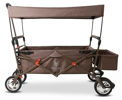 Produktbild von FUXLIFE by FUXTEC Bollerwagen FX-CT500 Braun - faltbar mit Sonnendach | gepolsterter Innenraum | kompakt klappbarer Handwagen mit Hecktasche Braun