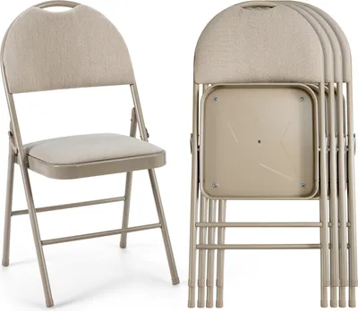 Produktbild von COSTWAY 4er Set Klappstühle, Stühle klappbar bis 120kg belastbar, Gästestühle gepolstert mit Metallrahmen, für Esszimmer, Gesellschaftsraum Beige