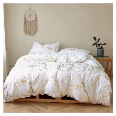 Produktbild von Bettwäsche 135x200cm 4-teilig Weiß Gold Marmor Glitzermuster