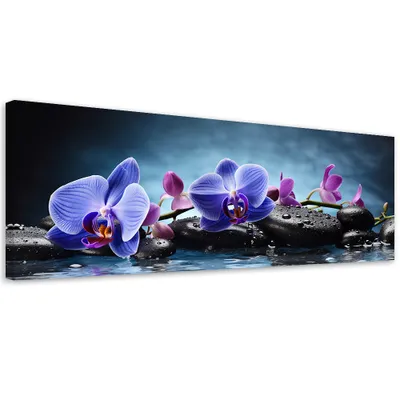 Produktbild von Leinwandbild Blaue Zen-Orchidee 120x40 Feeby Blau bild für die wand bereit zum aufhängen