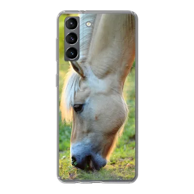 Produktbild von MuchoWow® Handyhülle Schutzhülle Hülle für Samsung Galaxy S21 Weidendes Fjordpferd an einem Sommertag Silikon Softcase Handy Hülle - Softcase