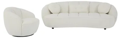 Produktbild von 3-Sitzer-Sofa und Sessel aus strukturiertem Stoff in Cremeweiß RALIBO