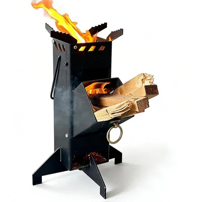 Produktbild von Tragbarer Raketenofen, Mini-Holzofen für Camping und Outdoor-Aktivitäten wie Wandern, Grillen und Picknicken, mit Ständer, Schwarz