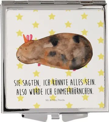 Produktbild von Mr. & Mrs. Panda Schminkspiegel Einhorn Meerschweinchen - Weiß - Geschenk, Handspiegel, Unicorn, Meerschwein, Kosmetikspiegel, Frauen Spiegel, Taschenspiegel, Einhörner