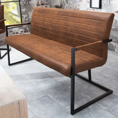 Produktbild von riess-ambiente Industrial Freischwinger Bank LOFT 160cm vintage braun mit Armlehne Sitzbank Polsterbank