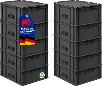 Produktbild von SuperSparSet 10x Eurobox NextGen Portable  Germany | HxBxT 33,5x40x60cm | 65 Liter | Schwarz | Eurobehälter, Transportbox, Transportbehälter, Stapelbehälter