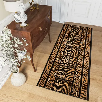 Produktbild von Teppich Läufer Flur Design Wohnzimmer Schlafzimmer Kurzflor Modern Schwarz Tiermotiv  100 x 480