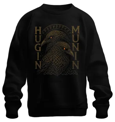 Produktbild von Nordische Raben Hugin Munin Wikinger Mythologie Runenkrieger Sweatshirt Pullover, Schwarz, XL