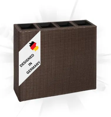Produktbild von DELUKE® Blumenkasten 4 Innentöpfe aus Rattan Braun | 79x22x76cm BxTxH | Pflanzkübel Pflanzkasten Gartenbeet Kräuterbeet Beettöpfe Beetkübel Blumentopf
