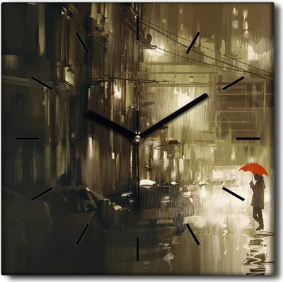 Produktbild von Coloray Uhr auf Leinwand 30x30 cm Wand Uhr Dekoration Wohnzimmer Segeltuch schwarze Hände -Frau Regenschirmregen