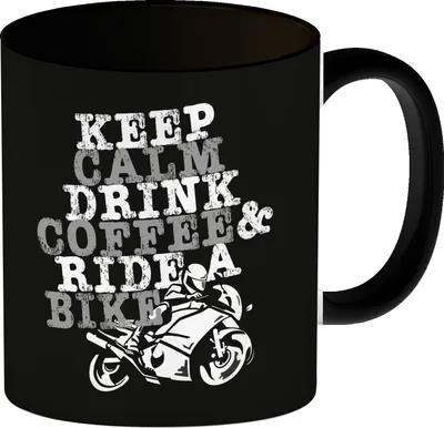 Produktbild von Keep calm & ride a bike Kaffeebecher Schwarz Tasse zum Thema Motorradfahren