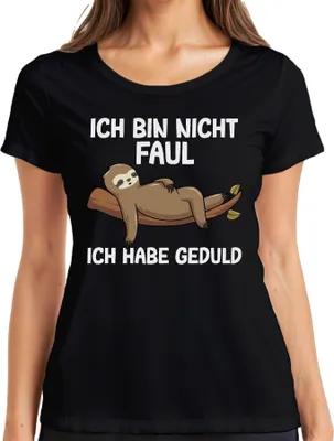 Produktbild von Nicht faul ich habe Geduld Faultier Geschenkidee Lustig Spruch Damen T-Shirt, Schwarz, S
