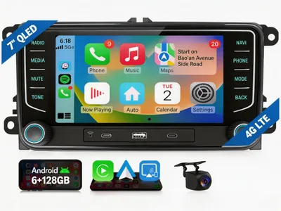 Immagine prodotto di Per VW Touran, Tiguan, Golf 5, 6, Passat, Polo: autoradio da 7'' con Android 15, CarPlay, navigatore GPS, 4G, Wi-Fi, Bluetooth, DAB+, USB Type-C, 6+128 GB, processore a 8 core e fotocamera
