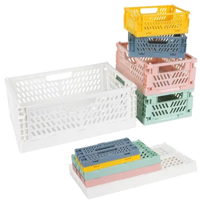 Immagine prodotto di Set di 5 contenitori pieghevoli - Ceste di plastica colorate